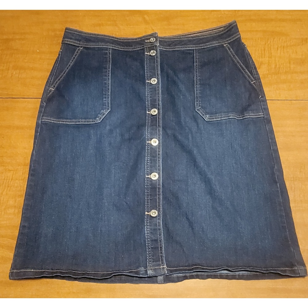 Women's Jean Skirt Liz Claiborne Sz 14 Pockets Button Up Denim WJ4